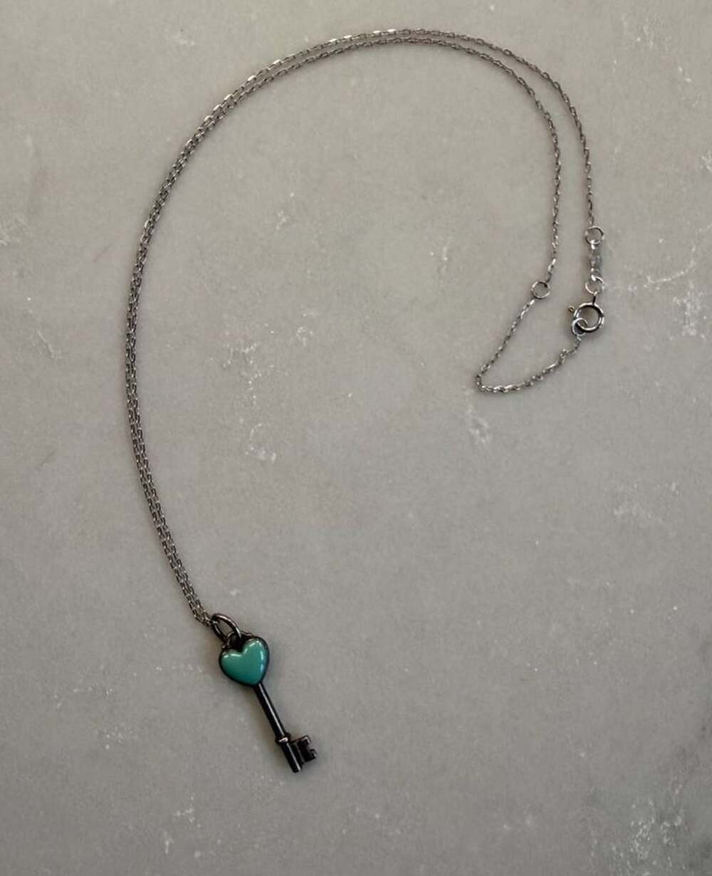 Tiffany & Co. Enamel Heart Key Pendant Sterling Silver Necklace
